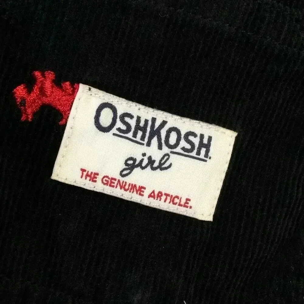 Oshkosh Girls Size 24 Months Corduroy Overalls Shorts Black Red‎ Embroidered